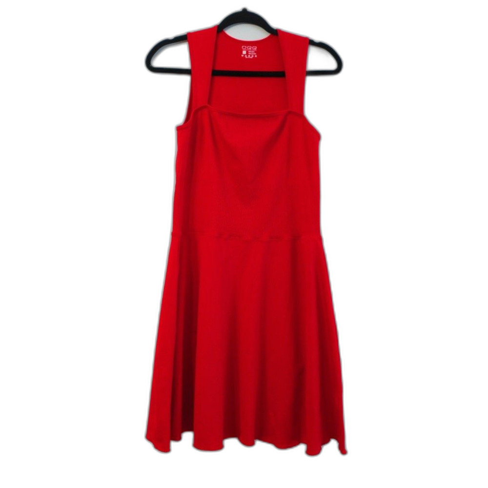OQQ Ribbed Sleeveless Fit‑and‑Flare Dress (New) – Red